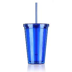 Blue Glass With Straw 